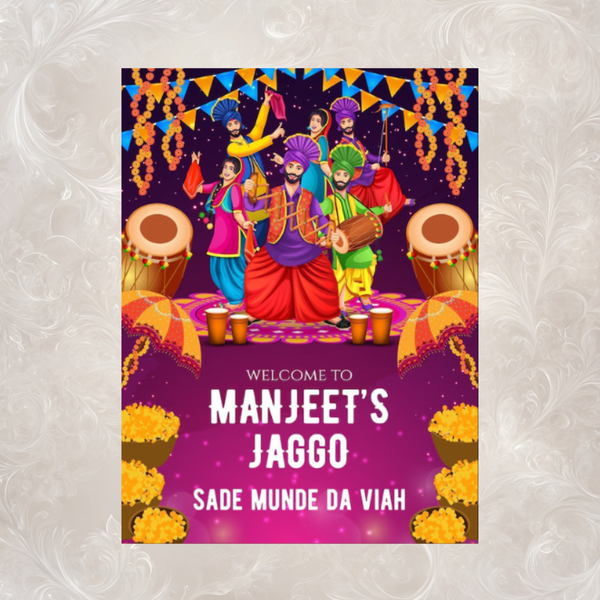 Jaggo Night Welcome Sign | Punjabi Bhangra & Dhol | Custom Name