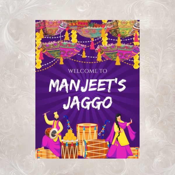 Jaggo Night Welcome Sign | Purple Dhol & Dancers | Custom Name