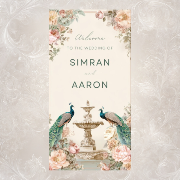 Peacock Wedding Welcome Sign | Large 3x6 ft | Custom Name & Date